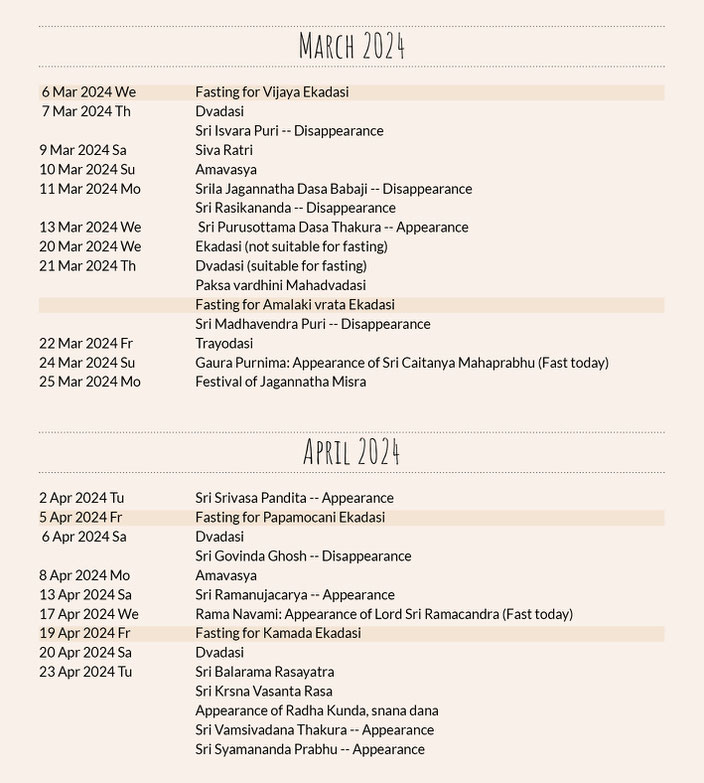 Vaishnava Kalender GolokaDhama