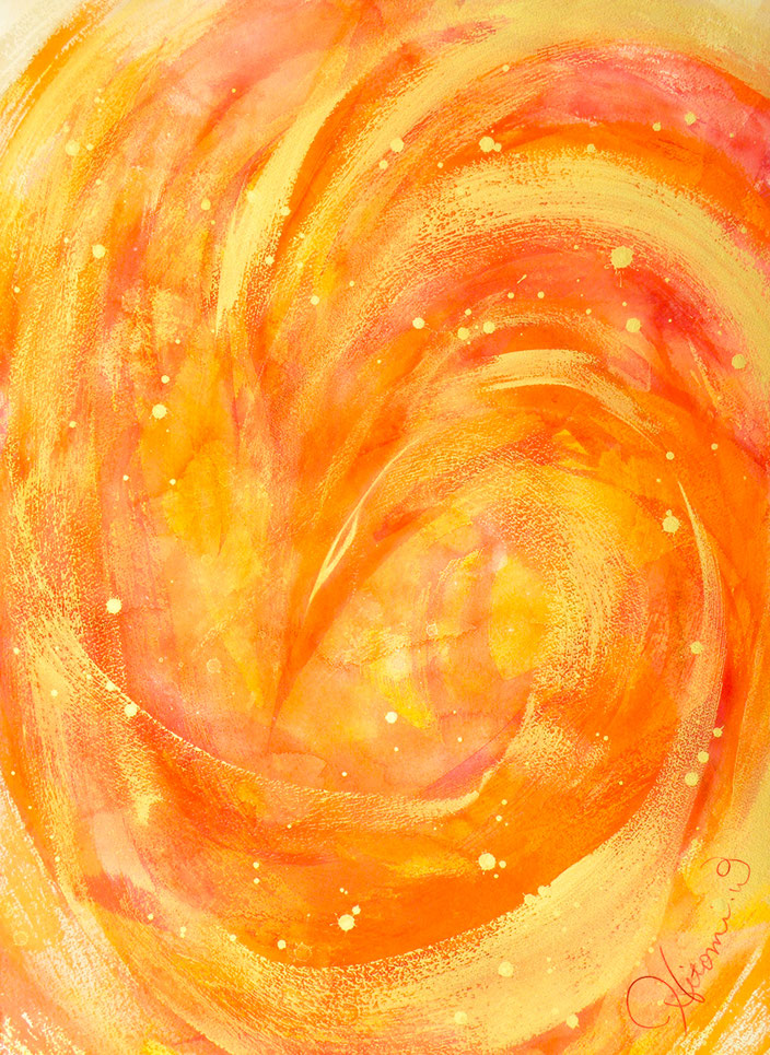 ほむらに立つ鸞（とり）（74×55cm・2022年・アクリル）　Luan Amidst the Flames (74×55 cm · Acrylic · 2022)