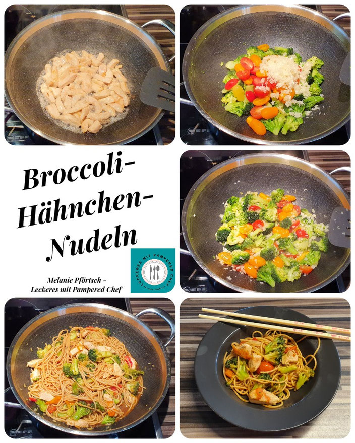 Broccoli-Hähnchen-Nudeln Edelstahl-Antihaft-Wokpfanne Pampered Chef