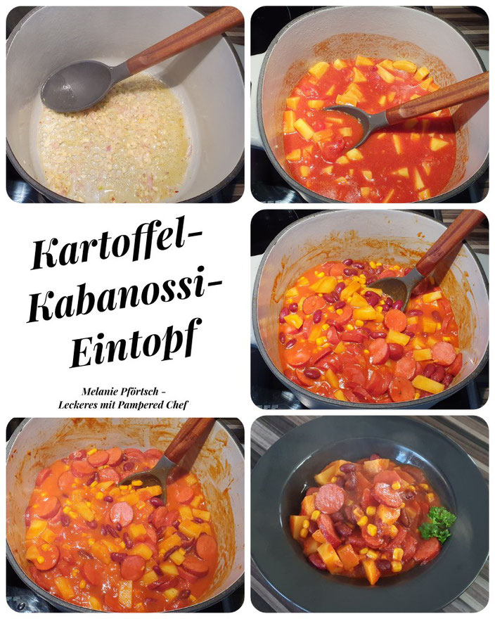 Kartoffel-Kabanossi-Eintopf 5,7 l emaillierter Gusseisentopf Pampered Chef
