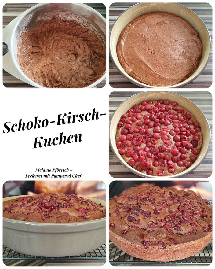 Schoko-Kirsch-Kuchen Stoneware rund Kuchengitter Edelstahl-Rührschüssel Pampered Chef