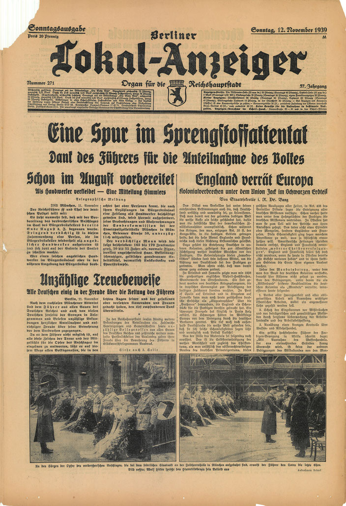 Berliner Lokalanzeiger 12.11.1939: u.a. Bilder vom Staatakt an der Feldherrnhalle
