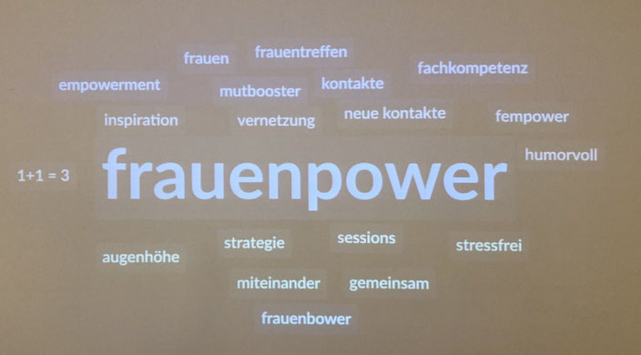 Wortwolke, das wichtigste und damit größte Wort ist Frauenpower