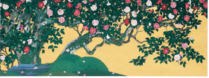 日本画家　森田りえ子「柊野五色散り椿」