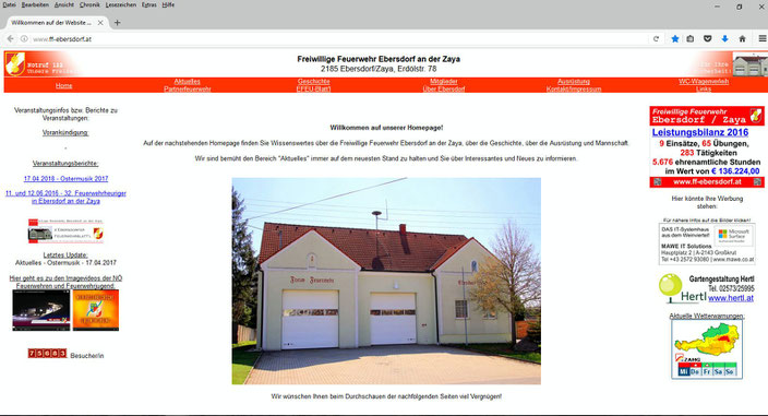Die Starteseite der Homepage der FF Ebersdorf an der Zaya in den Jahren 2005 bis 2017.