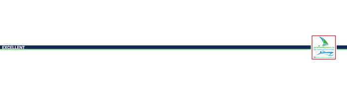 Grafischer Divider mit dunkelblauem Balken und grünem Akzent, links Schriftzug EXCELLENT, rechts das Logo der Jachtfahrschule.ch – Gestaltungselement für den Ausbildungsbereich EXCELLENT.