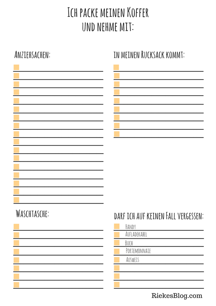 Packliste Printable