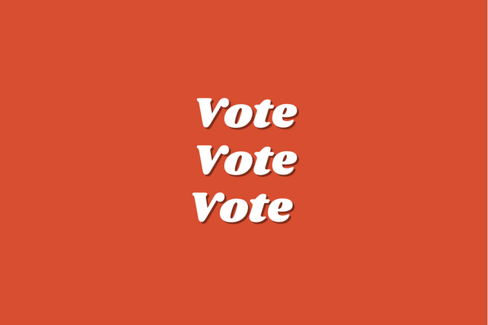Roter Hintergrund mit weißer Aufschrift: Vote Vote Vote