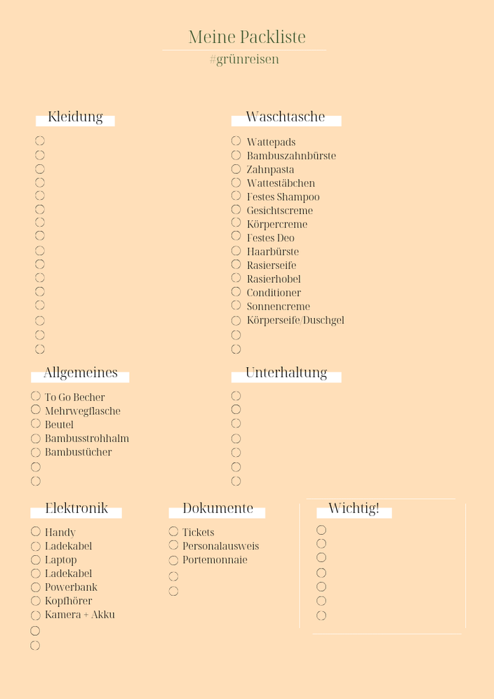 Ökopackliste zum selber ausfüllen