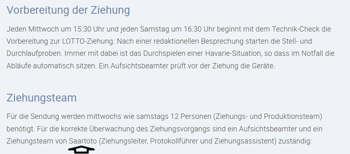 Information auf der Internetseite Lotto.de über die Ziehungsabläufe