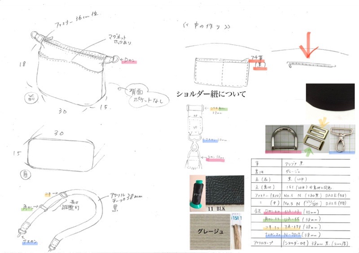 ※デザイン書のショルダー紐アクリルって書いてありますが… 実際に使ったショルダーは、柔らかい厚手のポリエステルでした💦失礼いたしました!