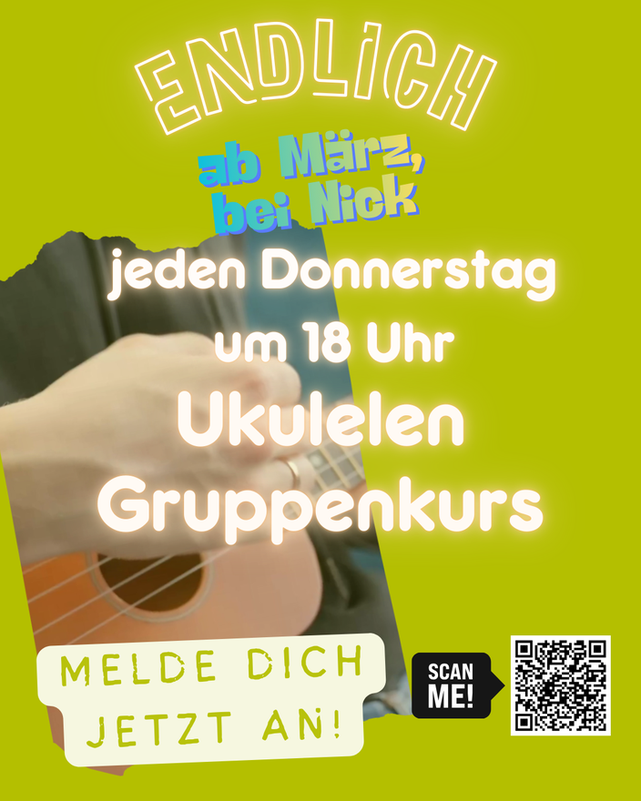 Ukulelen-Gruppenkurs mit Nick Engel bei Musikplanet Lüneburg wöchentlich Donnerstag um 18:00 Uhr in der Musikschule Musikplanet in Lüneburg