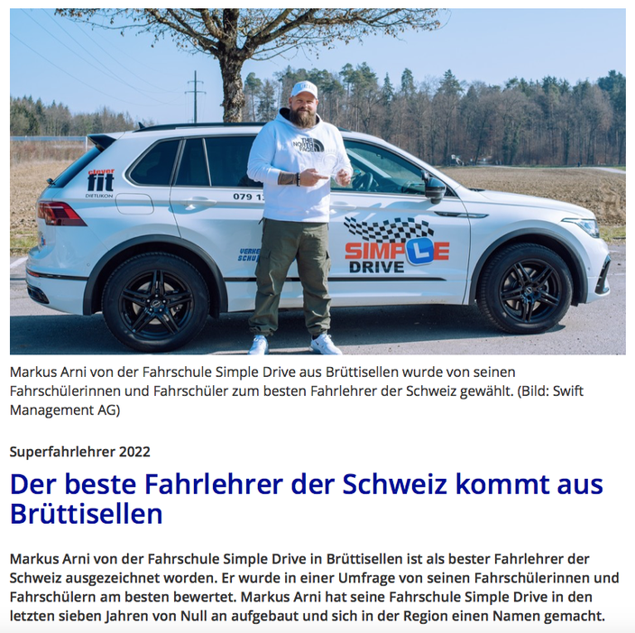 Bericht Radio Zürisee / Bester Fahrlehrer der Schweiz vom 15. März 2022
