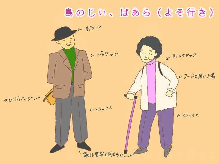 イラストでよそ行きのときのご老人の服装を解説