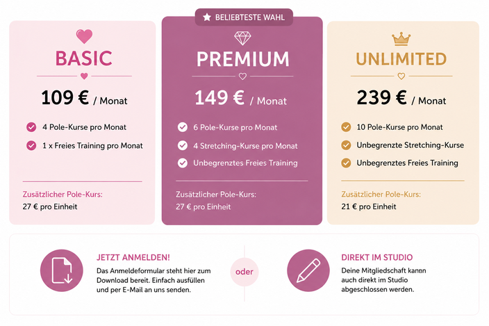 Pole Dance Mitgliedschaft, Poledance Studio Nürnberg