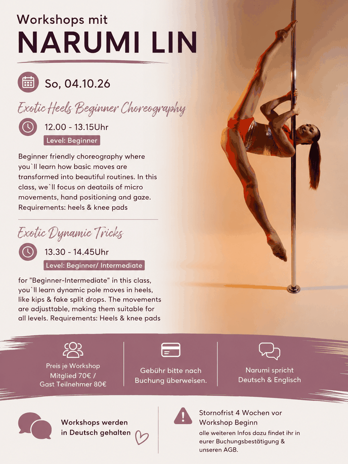 Narumi Lin, Poledance Workshop, Pole Workshop Nürnberg