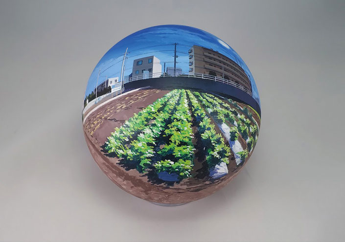 Daisuke Samejima / Flatball 2015 No.06 / Acrylic on acrylic resin ball / 2015 / φ17 cm