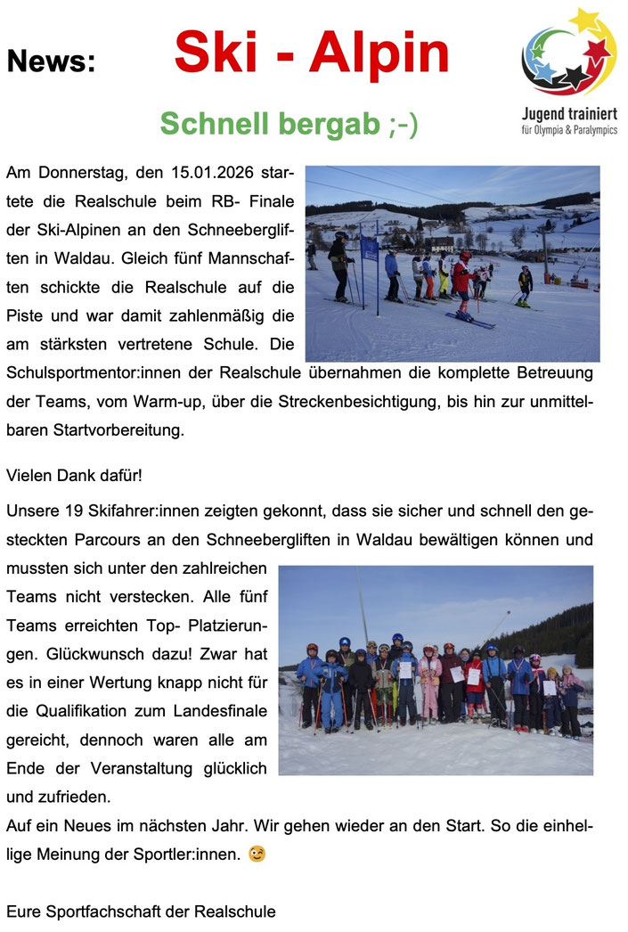Bild mit Text zur Veranstaltung "Jugend trainiert-Alpin" am 15.01.26 in Waldau