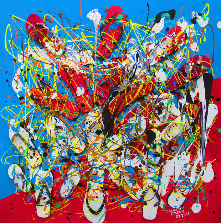 Tableau Abstrait De Grand Format PLAYA de Dalilah EMERY (100 x 100 cm)