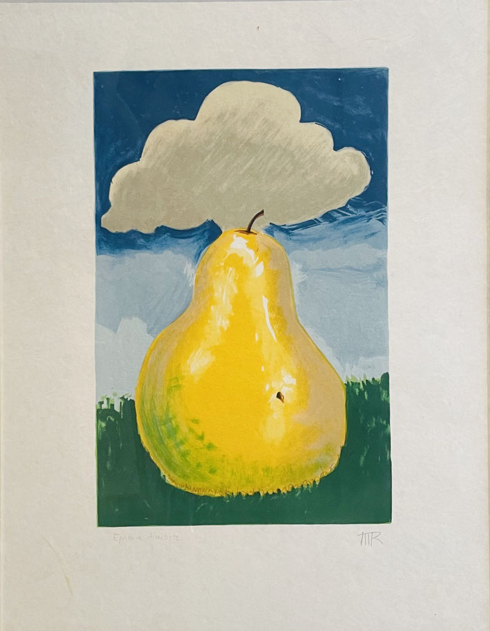 Man Ray La poire d'Erik Satie lithographie sur Japon nacré , signée et justifié épreuve d'artiste au crayon répertorier :  Anselmino N°45 , expose à la galerie agnes thiebault 