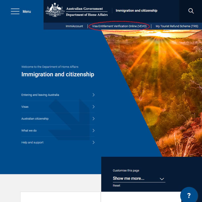 オーストラリア内務省公式サイト トップページ
