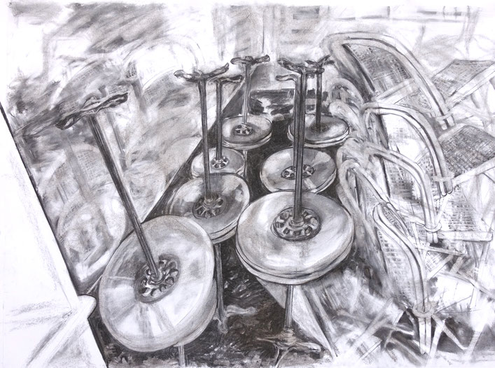 Corona 12 (Lockdown), Zeichnung Kohle auf Papier, 70x100 cm, 2021