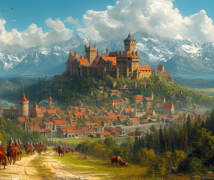 Medieval castle town on a hill