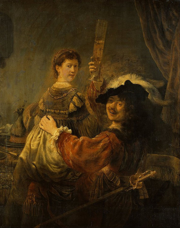 Знаменитые картины Рембрандта - Автопортрет с Саскией на коленях