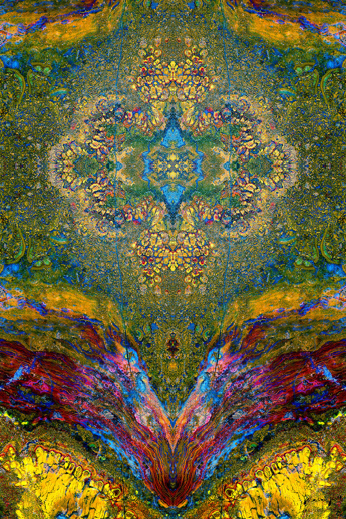 Stein Kunst Bild aus Jaspis voller bunter Strukturen wie ein Mandala Lithoviso