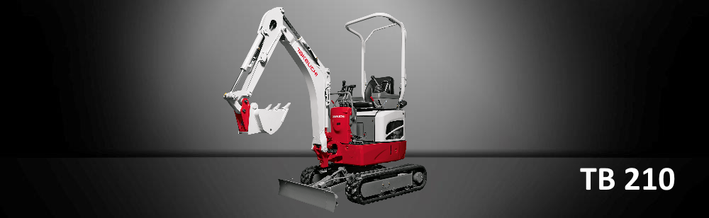 Mikrobagger TB 210, Bagger Takeuchi TB 210 mit Schutzdach, der kleinste BAgger von Takeuchi mit 1.150 kg Gewicht und teleskopierbarem Laufwerk