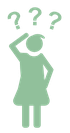grünes Icon: Mensch, der sich an den Kopf fasst mit drei Fragezeichen über dem Kopf