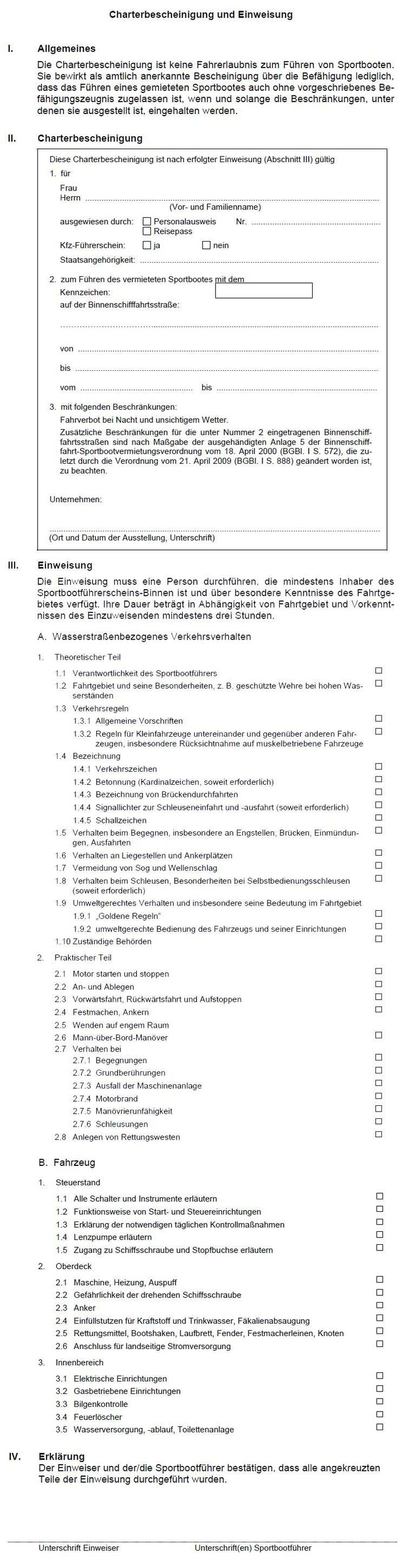 Charterschein und Einweisung