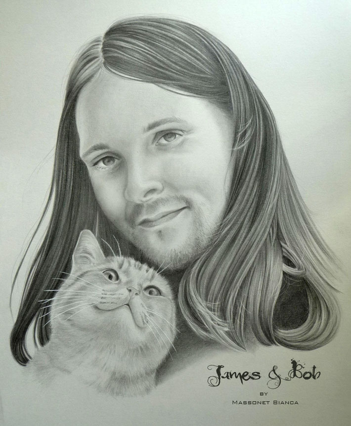 James Bowen and Streetcat Bob - pawtrait by Bianca Massonet