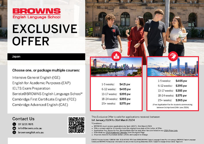 Browns English Language School Brisbane - スペシャルキャンペーン