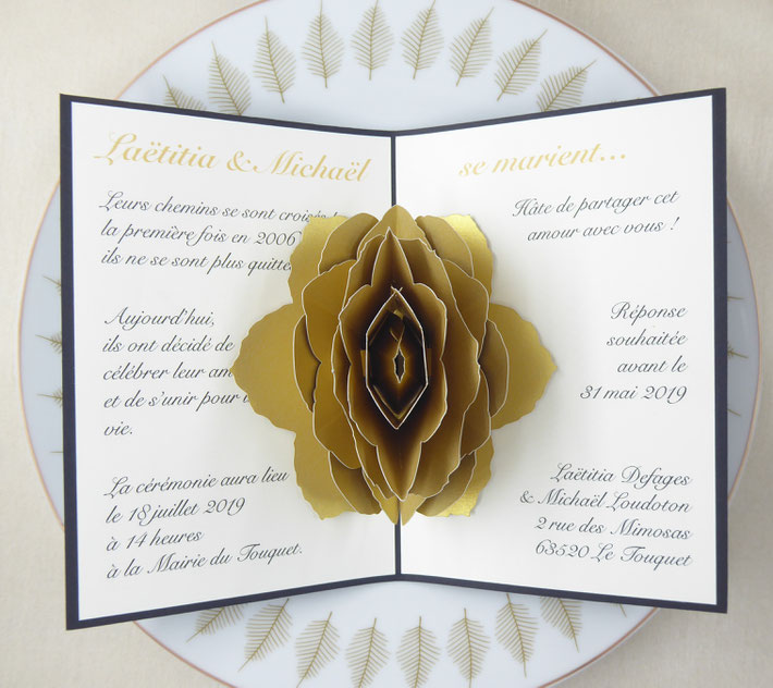 Fairepart de mariage popup La Rose Mam'zelle PopUp