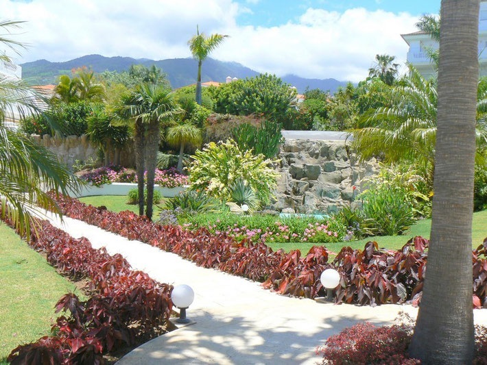 Gartenanlage mit Wasserfall