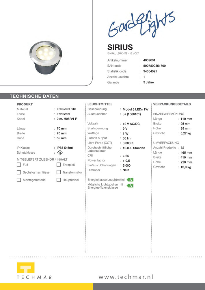 Sirius Produktblatt