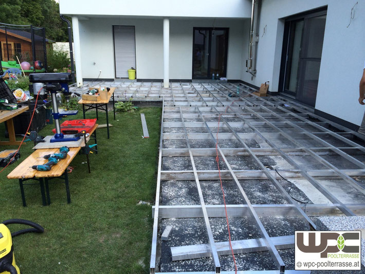 WPC Alu Unterkonstruktion doppelt Aufbauhöhe 19cm auf Beton Terrasse Bambus WPC Terrassendielen - Aluminium Formrohr