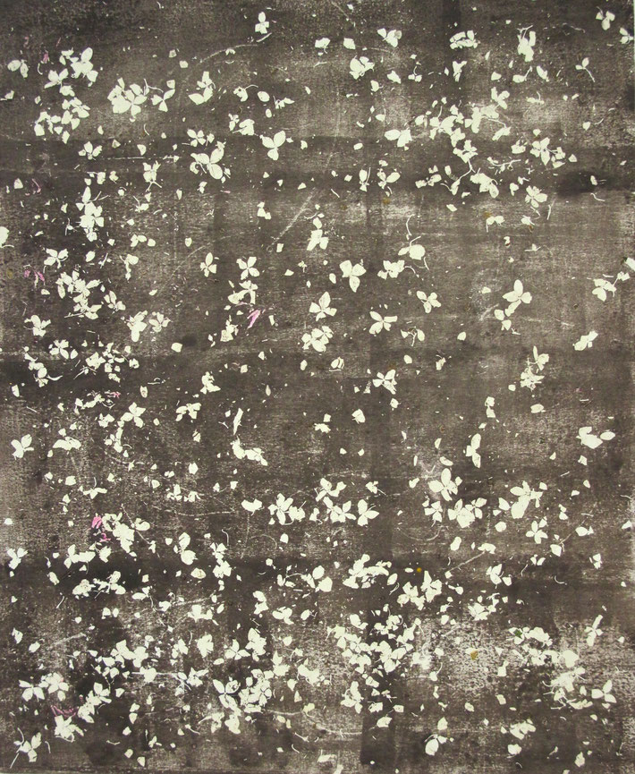 Hydrangea, Garden in winter, 2016, herbal imprint on paper, 30" X 20" 