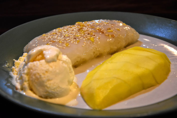 Nachtisch Eis Reis Mango Essen Nacht Kho Phangan Reise Fotograf
