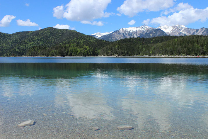 see, eibsee, bergsee, alpen, landschaft, berge, himmel, wolken,