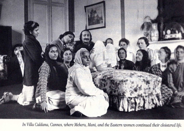 Anita is seated left next to Meher Baba. Courtesy of Mehera-Meher books.