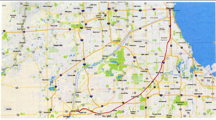 1932 : Illinois State Rail Route : close up map