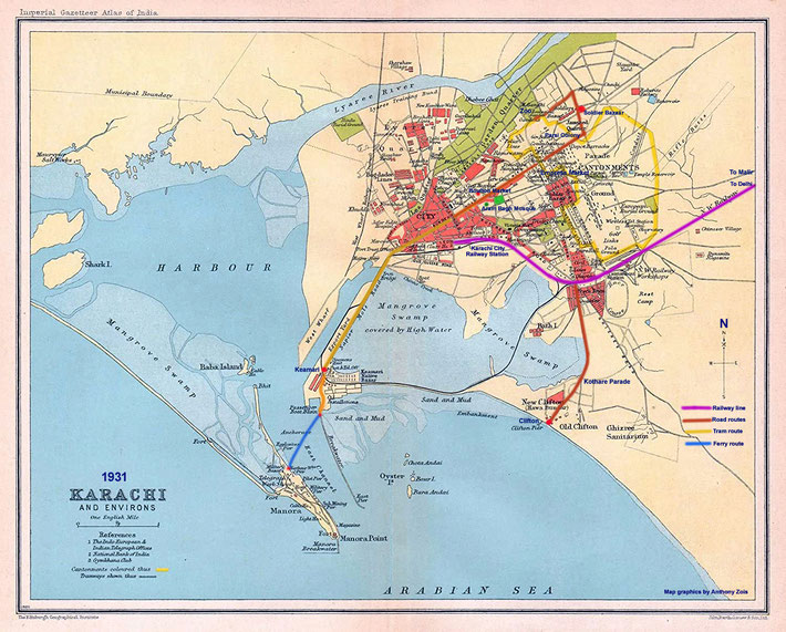 1923 : Map of Karachi, British India. Map graphics by Anthony Zois.