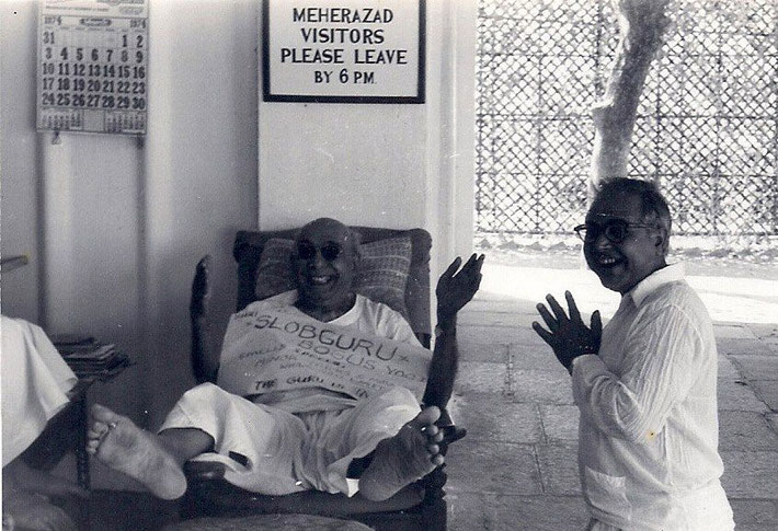 Bhau having fun with Pendu Irani at Meherazad, India in 1974.