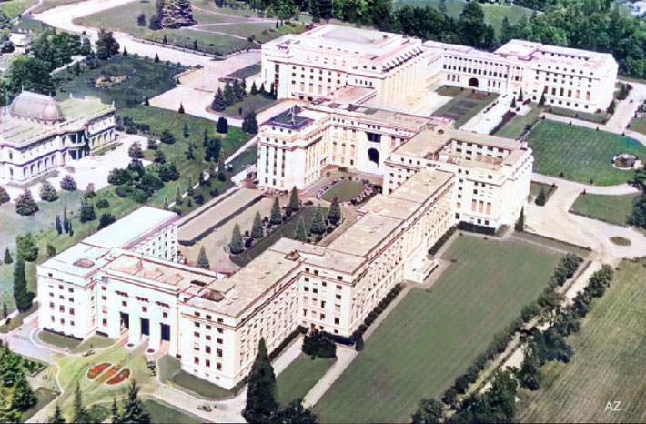   United Nations Headquarters, at one time the League of Nations.  Image rendered by Anthony Zois.