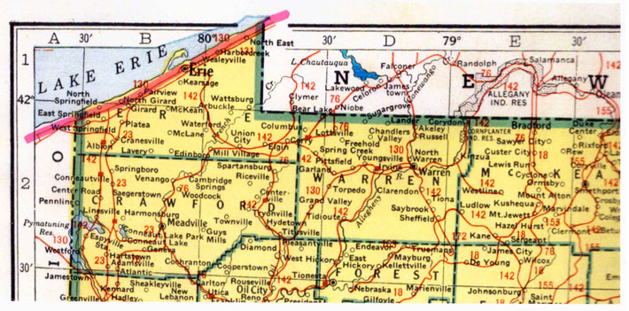 Close up of the train route through Pennsylvania