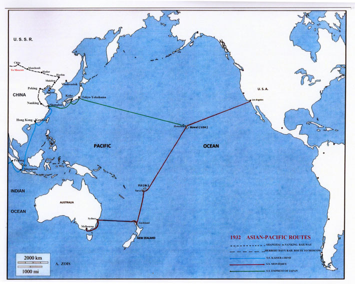 1932 ASIAN - PACIFIC SHIP ROUTES & SINO - RUSSIAN TRAIN ROUTES