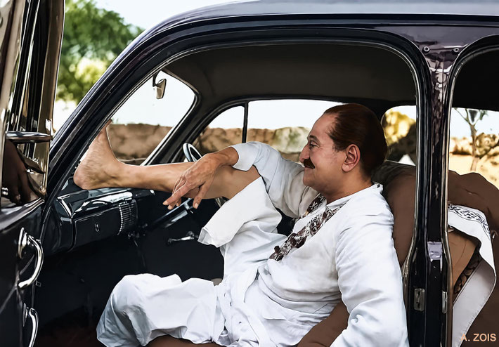 75. Late Feb. 1954 : Meher Baba resting in a car while travelling. BP