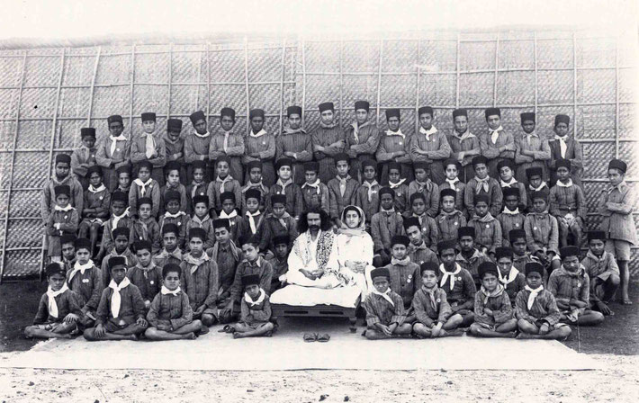 January 1928 - Meher Baba & the Meher Ashram students, Meherabad, India. 